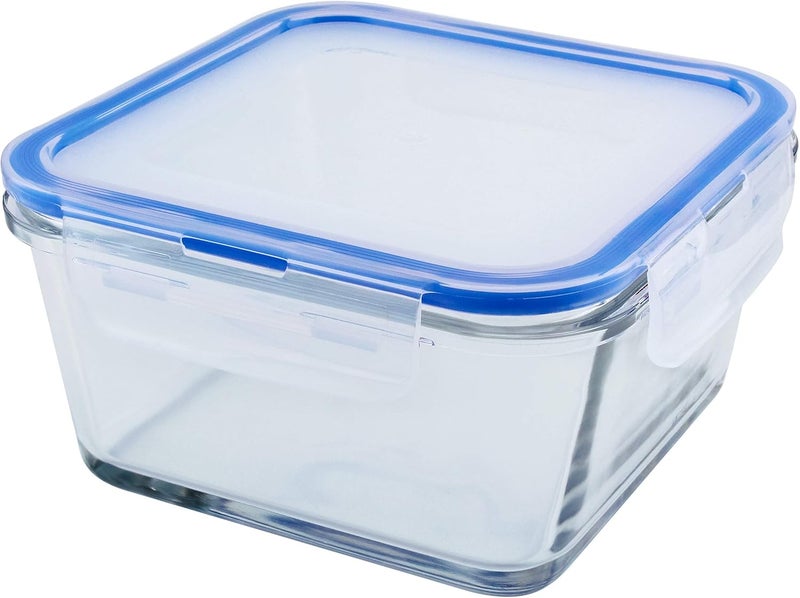 Mondex حاوية تخزين طعام زجاجية مربعة سعة 900 مل مع غطاء أزرق من موندكس - Image 2